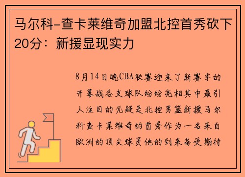 马尔科-查卡莱维奇加盟北控首秀砍下20分：新援显现实力